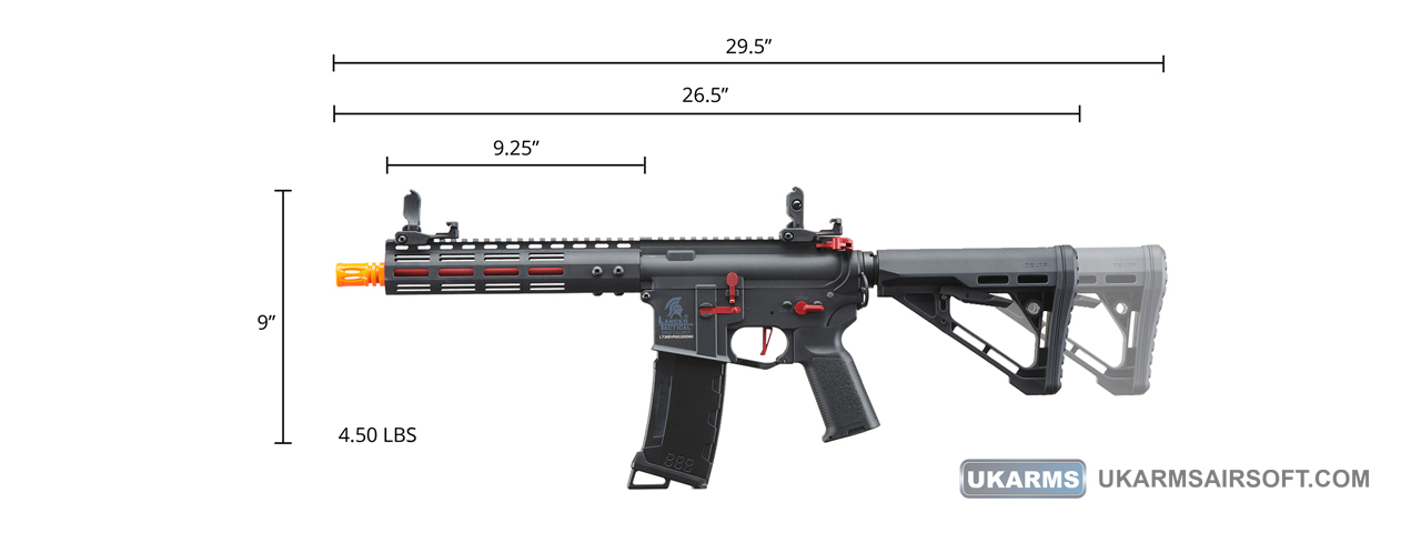 Lancer Tactical Gen 3 Archon 9" M-LOK M4 Airsoft Rifle w/ Delta Stock (Color: Black & Red)