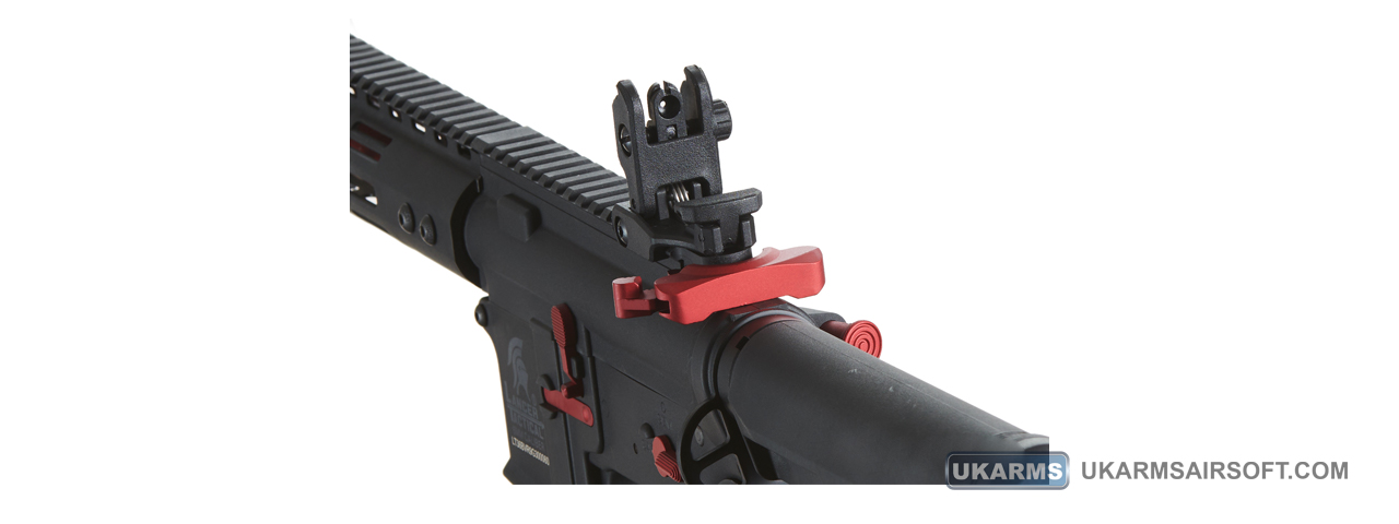 Lancer Tactical Gen 3 Archon 9" M-LOK M4 Airsoft Rifle w/ Delta Stock (Color: Black & Red) - Click Image to Close