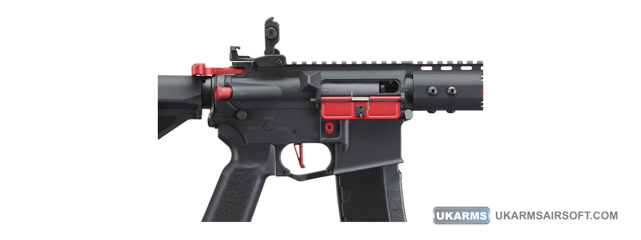 Lancer Tactical Gen 3 Archon 9" M-LOK M4 Airsoft Rifle w/ Delta Stock (Color: Black & Red) - Click Image to Close