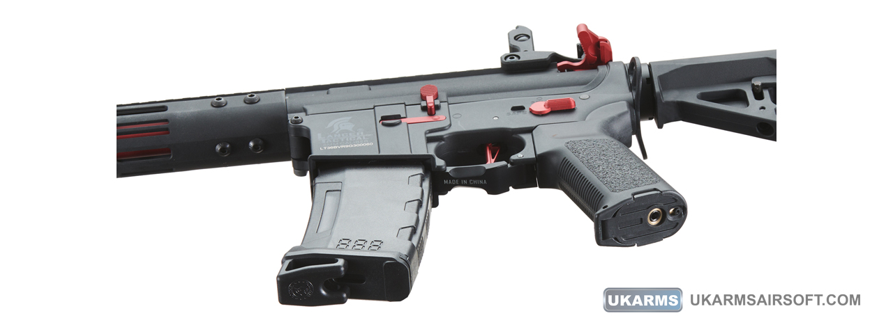 Lancer Tactical Gen 3 Archon 9" M-LOK M4 Airsoft Rifle w/ Delta Stock (Color: Black & Red)