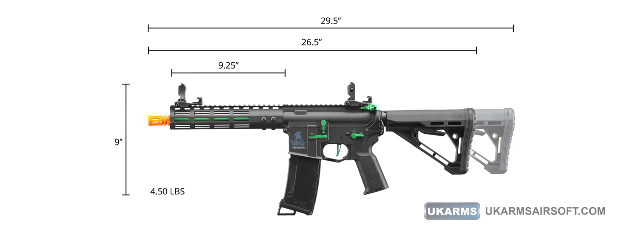 Lancer Tactical Gen 3 Archon 9" M-LOK M4 Airsoft Rifle w/ Delta Stock (Color: Black & Green)