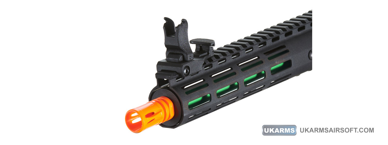 Lancer Tactical Gen 3 Archon 9" M-LOK M4 Airsoft Rifle w/ Delta Stock (Color: Black & Green) - Click Image to Close