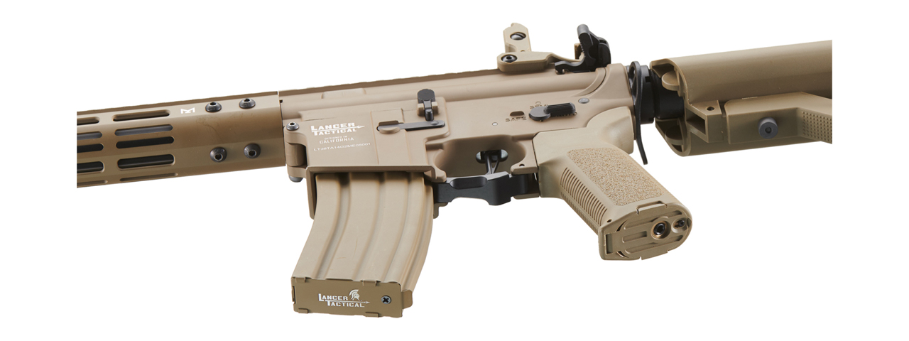 Lancer Tactical Archon 14" M-LOK Proline Series M4 Airsoft Rifle w/ Crane Stock (Color: Tan) - Click Image to Close