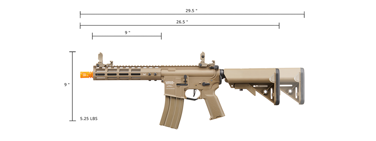 Lancer Tactical Archon 9" M-LOK Proline Series M4 Airsoft Rifle w/ Crane Stock (Color: Tan) - Click Image to Close