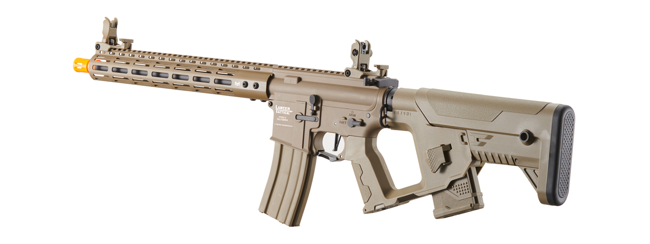 Lancer Tactical Archon 14" M-LOK Proline Series M4 Airsoft Rifle w/ Alpha Stock (Color: Tan) - Click Image to Close