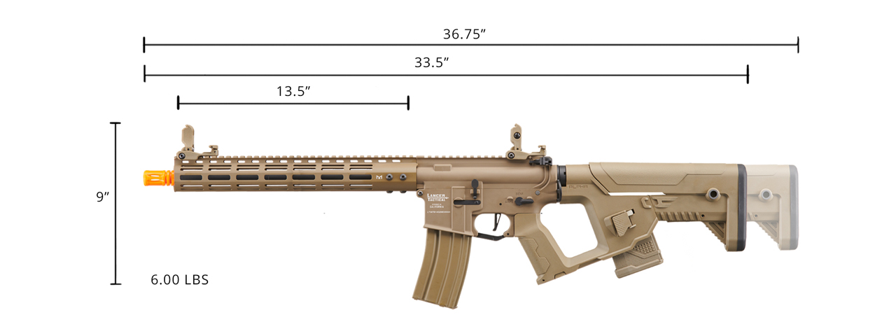 Lancer Tactical Archon 14" M-LOK Proline Series M4 Airsoft Rifle w/ Alpha Stock (Color: Tan) - Click Image to Close