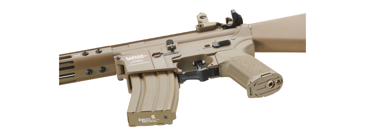 Lancer Tactical Archon 7" M-LOK Proline Series M4 Airsoft Rifle w/ Stubby Stock (Color: Tan) - Click Image to Close