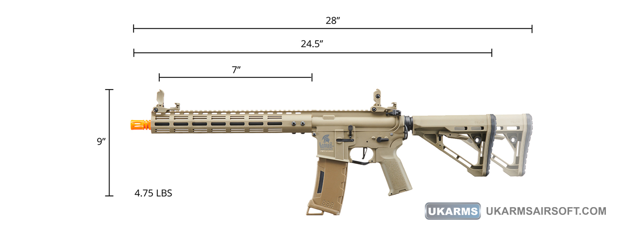 Lancer Tactical Gen 3 Archon 14" M-LOK M4 Airsoft Rifle w/ Delta Stock (Color: Tan) - Click Image to Close