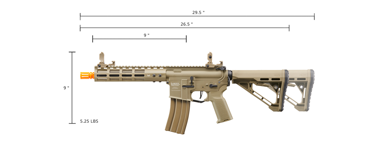 Lancer Tactical Archon 9" M-LOK Proline Series M4 Airsoft Rifle w/ Delta Stock (Color: Tan) - Click Image to Close