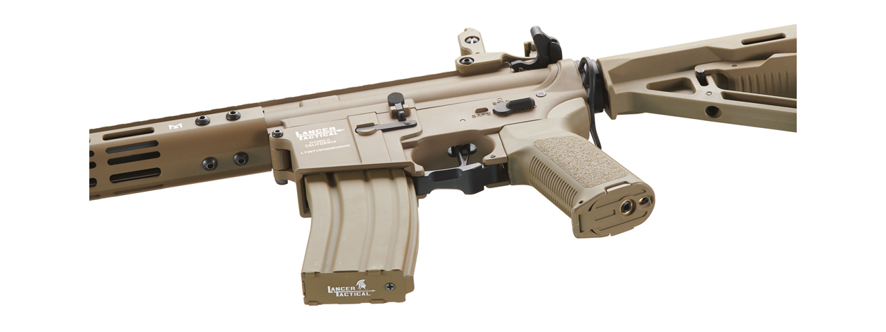 Lancer Tactical Archon 9" M-LOK Proline Series M4 Airsoft Rifle w/ Delta Stock (Color: Tan) - Click Image to Close