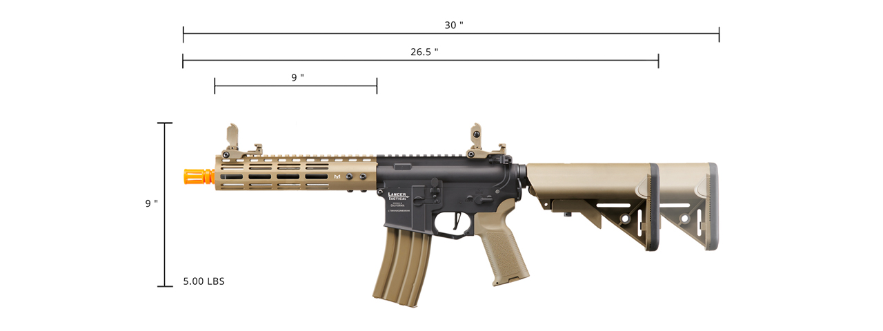 Lancer Tactical Archon 9" M-LOK Proline Series M4 Airsoft Rifle w/ Crane Stock (Color: Two-Tone) - Click Image to Close