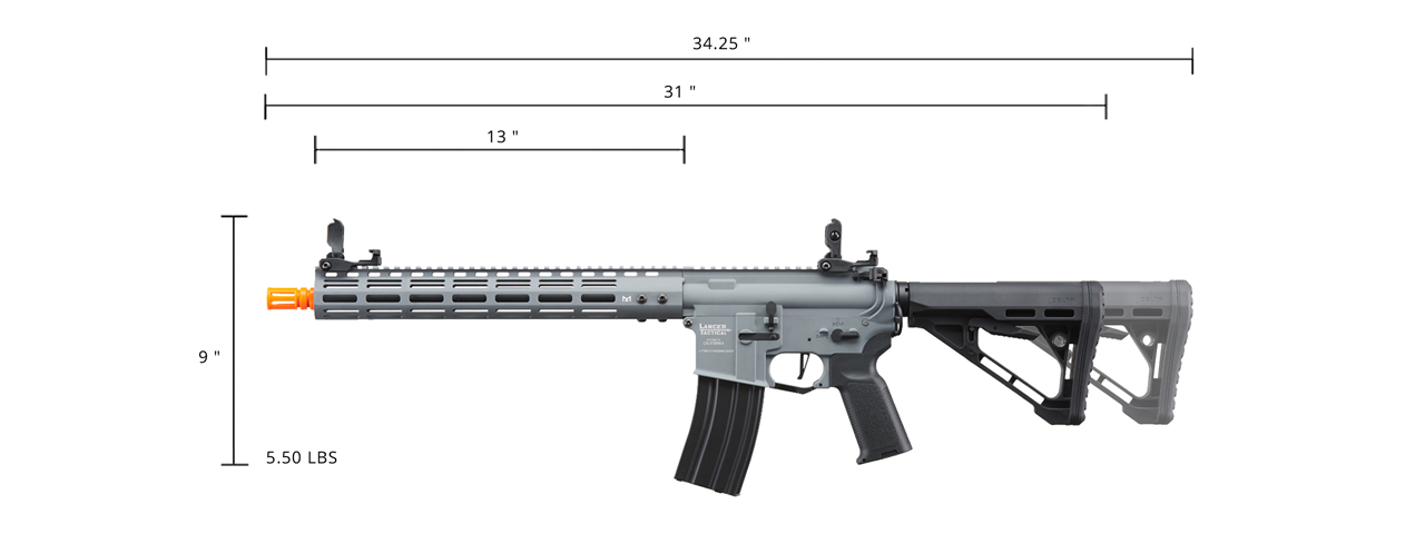 Lancer Tactical Archon 14" M-LOK Proline Series M4 Airsoft Rifle w/ Delta Stock (Color: Gray) - Click Image to Close