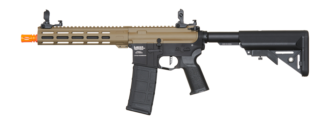 Lancer Tactical Viking 10" M-LOK Proline Series M4 Airsoft Rifle w/ Crane Stock (Color: FDE Upper Receiver & Black Lower) - Click Image to Close