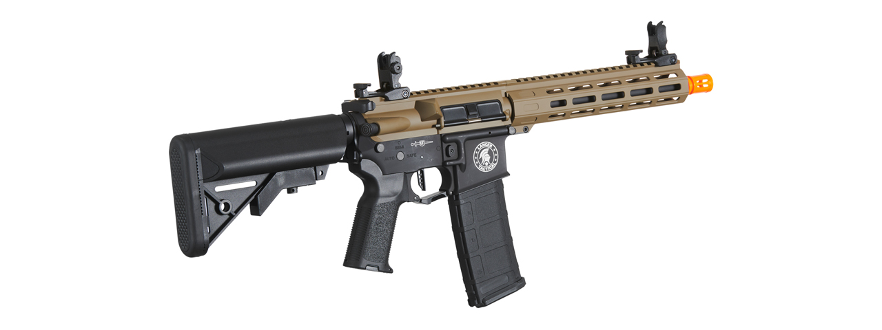 Lancer Tactical Viking 10" M-LOK Proline Series M4 Airsoft Rifle w/ Crane Stock (Color: FDE Upper Receiver & Black Lower) - Click Image to Close