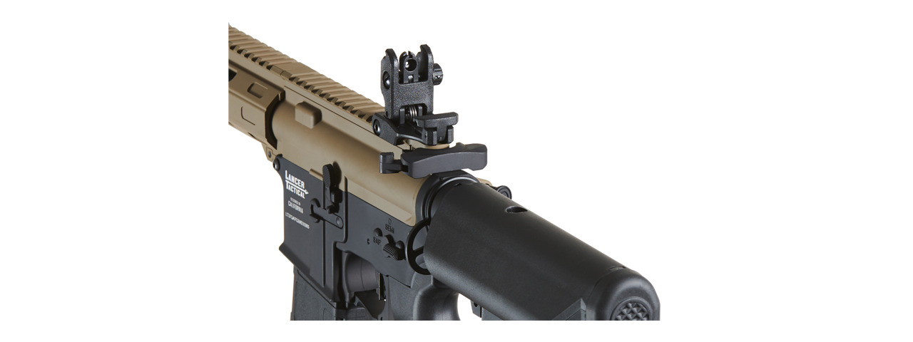 Lancer Tactical Viking 10" M-LOK Proline Series M4 Airsoft Rifle w/ Crane Stock (Color: FDE Upper Receiver & Black Lower) - Click Image to Close