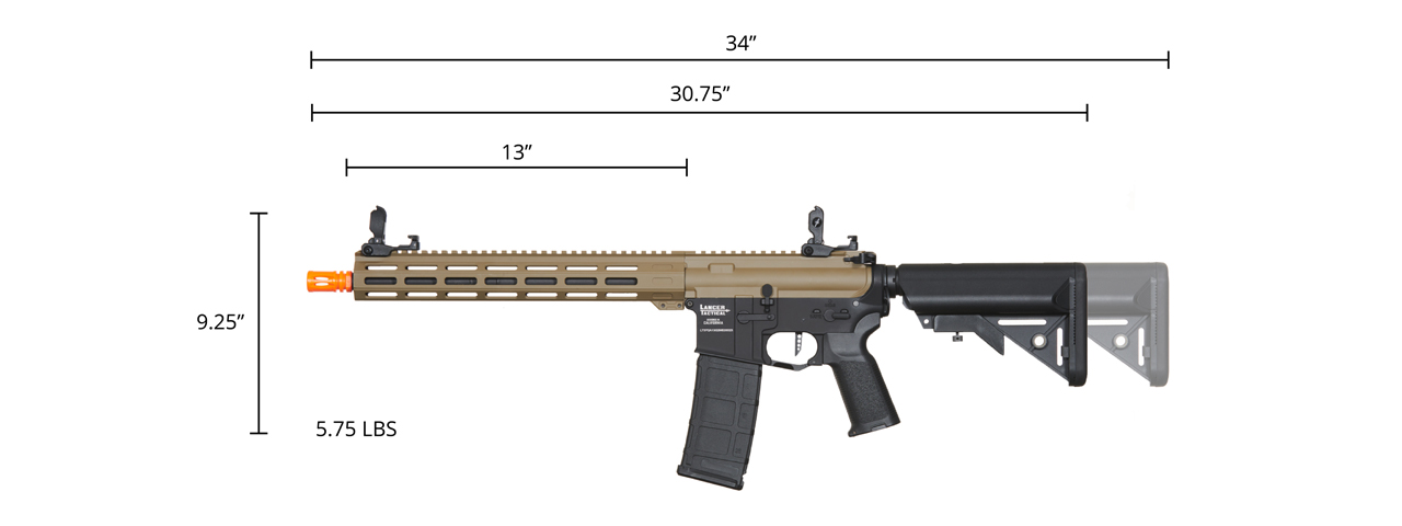 Lancer Tactical Viking 13" M-LOK Proline Series M4 Airsoft Rifle w/ Crane Stock (Color: FDE Upper Receiver & Black Lower) - Click Image to Close