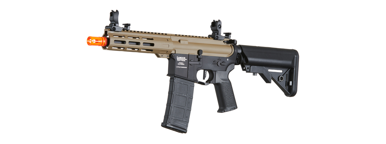 Lancer Tactical Viking 7" M-LOK Proline Series M4 Airsoft Rifle w/ Crane Stock (Color: FDE Upper Receiver & Black Lower) - Click Image to Close