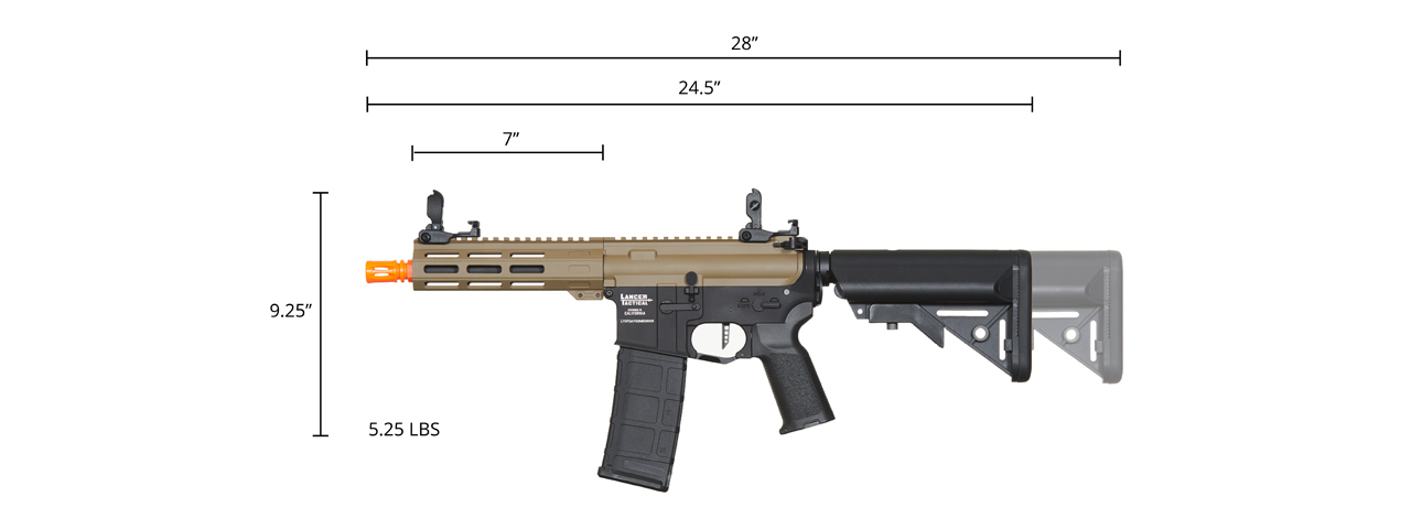 Lancer Tactical Viking 7" M-LOK Proline Series M4 Airsoft Rifle w/ Crane Stock (Color: FDE Upper Receiver & Black Lower)