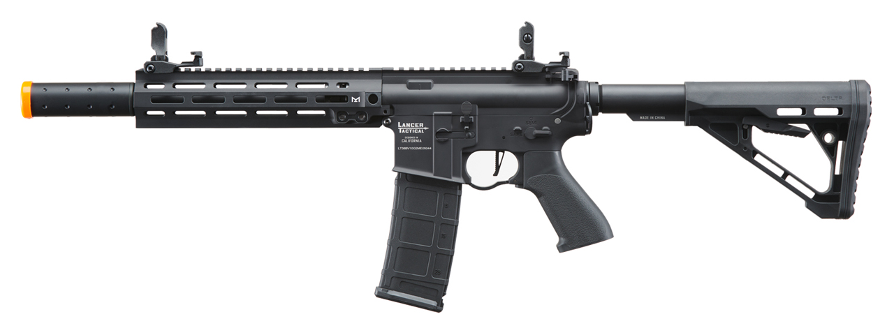 Lancer Tactical Blazer 10" M-LOK Proline Series M4 Airsoft Rifle with Delta Stock & Mock Suppressor (Color: Black)