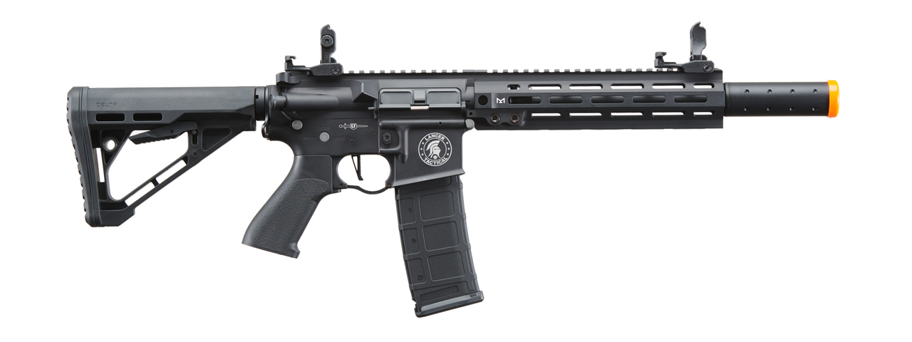 Lancer Tactical Blazer 10" M-LOK Proline Series M4 Airsoft Rifle with Delta Stock & Mock Suppressor (Color: Black)