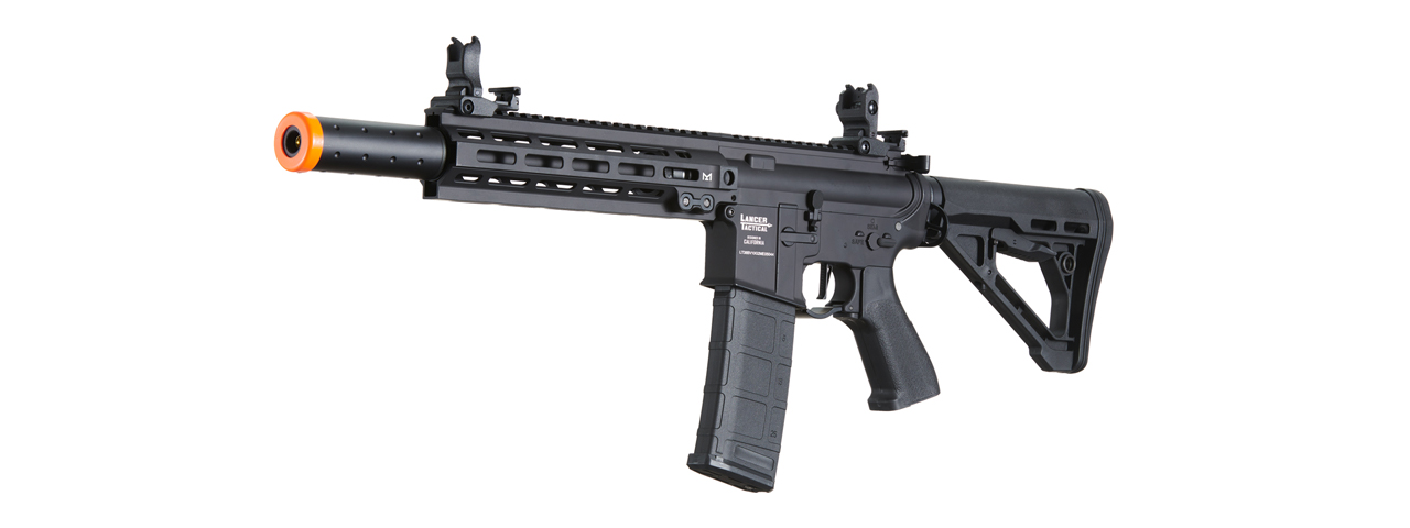 Lancer Tactical Blazer 10" M-LOK Proline Series M4 Airsoft Rifle with Delta Stock & Mock Suppressor (Color: Black) - Click Image to Close