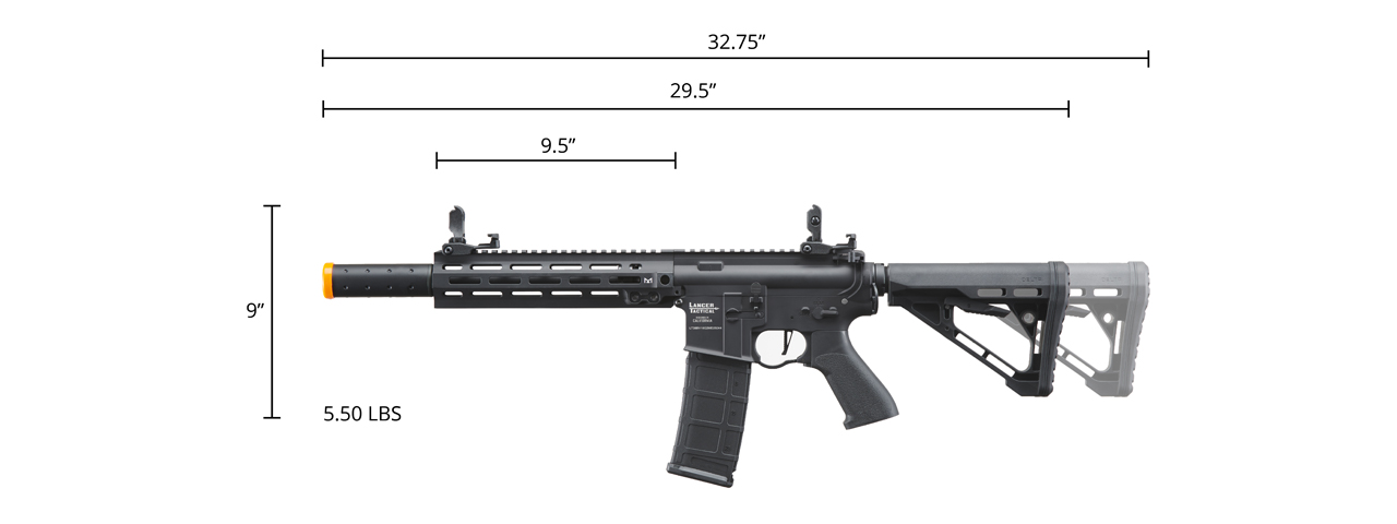 Lancer Tactical Blazer 10" M-LOK Proline Series M4 Airsoft Rifle with Delta Stock & Mock Suppressor (Color: Black) - Click Image to Close