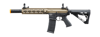 Lancer Tactical Blazer 10" M-LOK Proline Series M4 Airsoft Rifle with Delta Stock & Mock Suppressor (Color: FDE Upper Receiver & Black Lower)