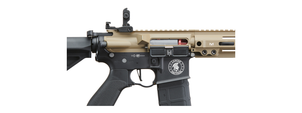 Lancer Tactical Blazer 13" M-LOK Proline Series M4 Airsoft Rifle with Delta Stock & Mock Suppressor (Color: FDE Upper Receiver & Black Lower)