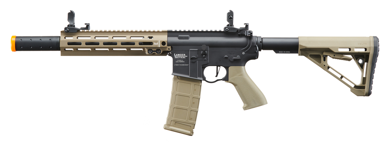 Lancer Tactical Blazer 10" M-LOK Proline Series M4 Airsoft Rifle with Delta Stock & Mock Suppressor (Color: Two-Tone)