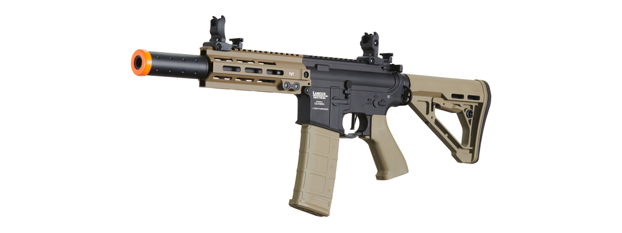 Lancer Tactical Blazer 7" M-LOK Proline Series M4 Airsoft Rifle with Delta Stock & Mock Suppressor (Color: Two-Tone)