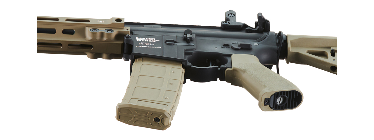 Lancer Tactical Blazer 7" M-LOK Proline Series M4 Airsoft Rifle with Delta Stock & Mock Suppressor (Color: Two-Tone)