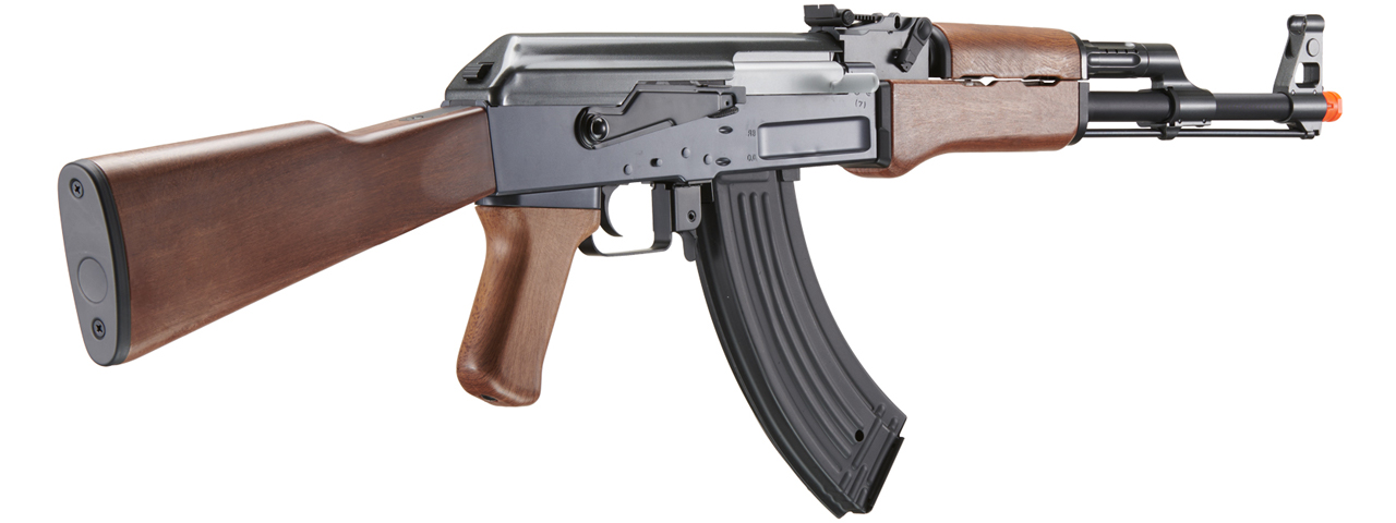 Lancer Tactical Airsoft Full Metal AK-47 AEG w/ Battery and Charger (Color: Black / Faux Wood) - Click Image to Close