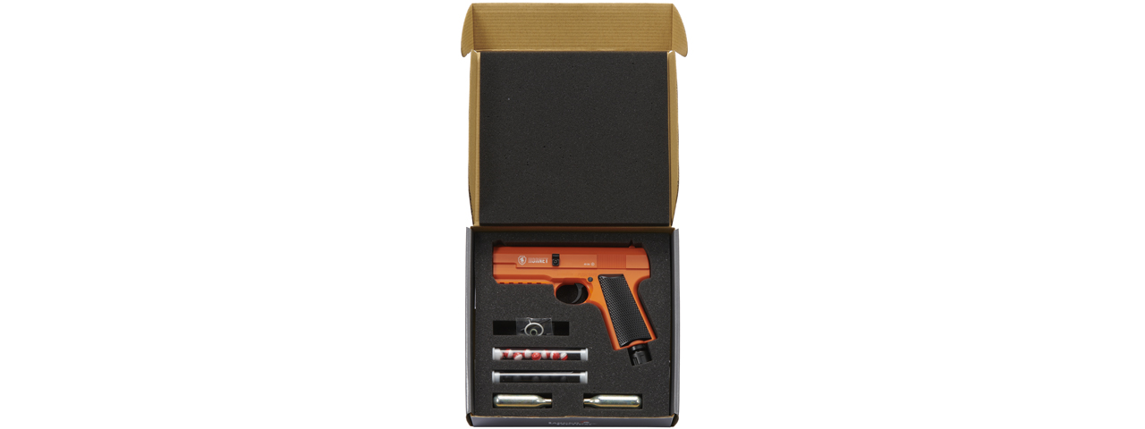 Lancer Defense Hornet .43 Cal CO2 Powered Less Lethal Defense Pistol *Full Set* (Color: Orange / Black) - Click Image to Close