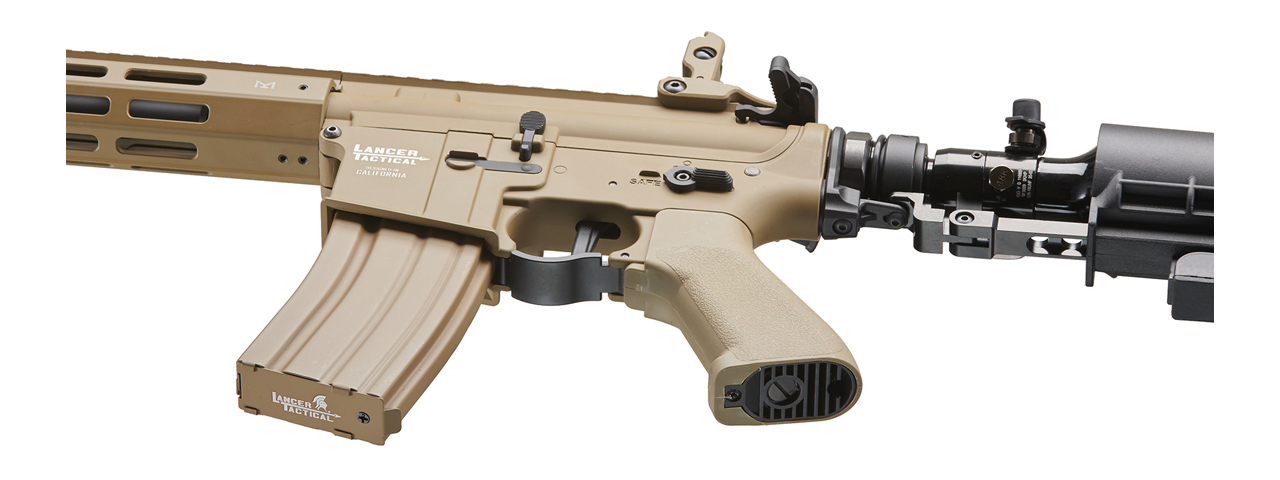 Lancer Tactical Full Metal Legion HPA 10" M-LOK M4 Airsoft Rifle w/ Stock Mounted Tank (Color: Tan) - Click Image to Close
