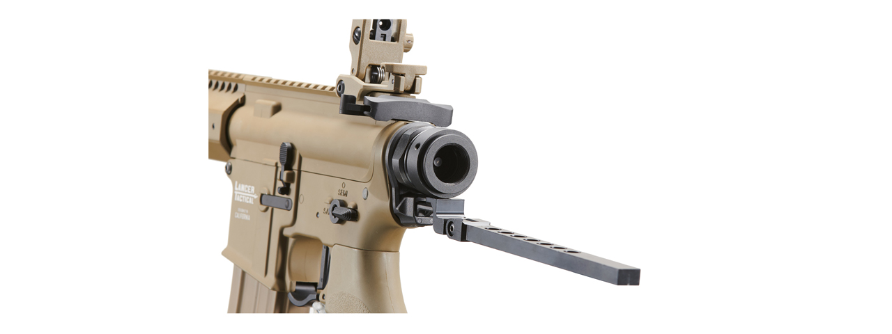 Lancer Tactical Full Metal Legion HPA 10" M-LOK M4 Airsoft Rifle w/ Stock Mounted Tank (Color: Tan) - Click Image to Close