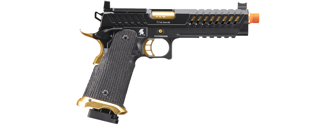 Lancer Tactical Knightshade Hi-Capa Gas Blowback Airsoft Pistol w/ Red Dot Mount (Color: Black & Gold) - Click Image to Close