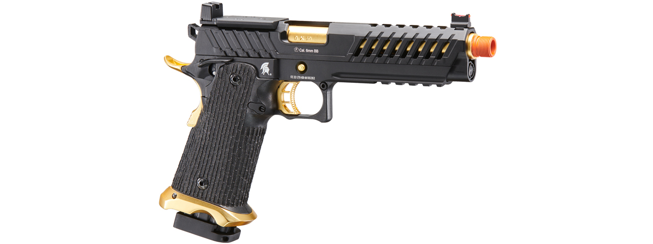 Lancer Tactical Knightshade Hi-Capa Gas Blowback Airsoft Pistol w/ Red Dot Mount (Color: Black & Gold)