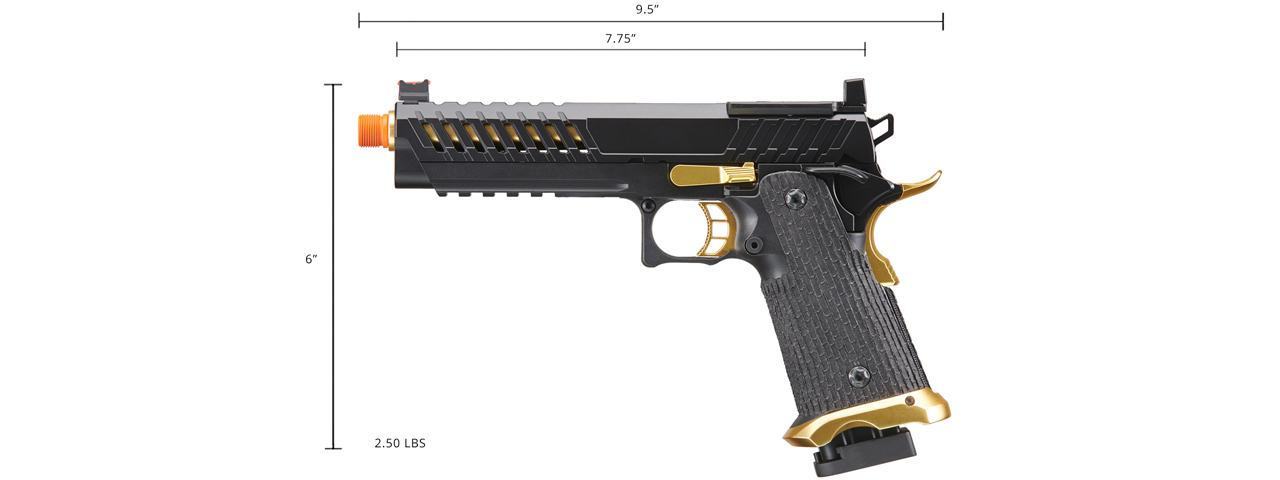 Lancer Tactical Knightshade Hi-Capa Gas Blowback Airsoft Pistol w/ Red Dot Mount (Color: Black & Gold)