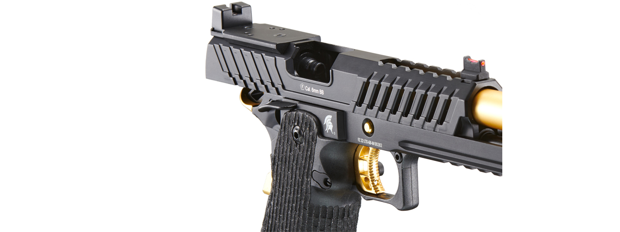 Lancer Tactical Knightshade Hi-Capa Gas Blowback Airsoft Pistol w/ Red Dot Mount (Color: Black & Gold)