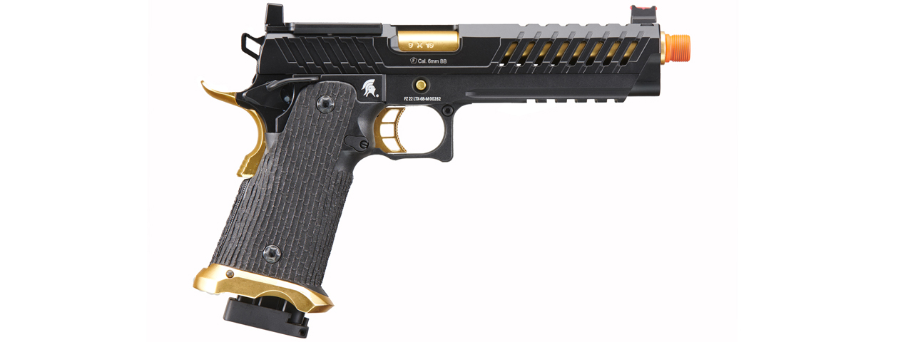 Lancer Tactical Knightshade Hi-Capa Gas Blowback Airsoft Pistol (Color: Black & Gold) - Click Image to Close