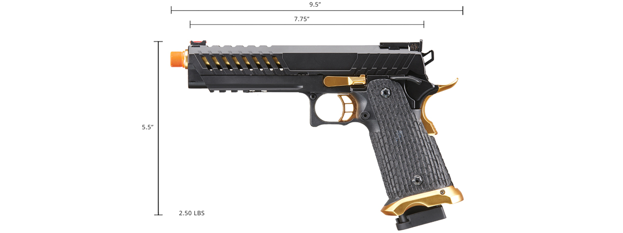 Lancer Tactical Knightshade Hi-Capa Gas Blowback Airsoft Pistol (Color: Black & Gold) - Click Image to Close