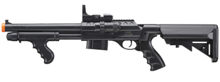 UK Arms Spring M0681D Spring Powered Pump Action Shotgun w/ Red Dot Sight, Flashlight, and Stock (Color: Black)