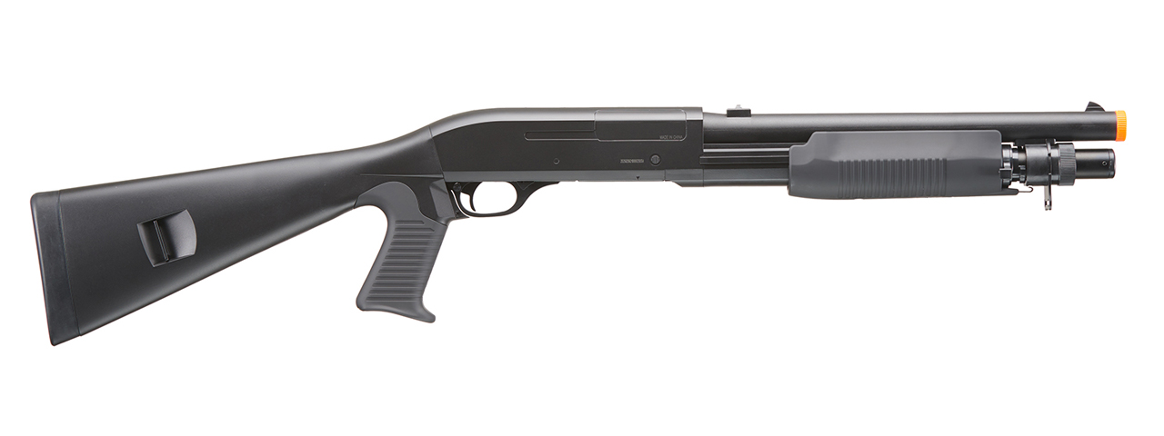 Double Eagle M56A Tri-Shot Airsoft Spring Shotgun w/ Full Stock (Color: Black) - Click Image to Close