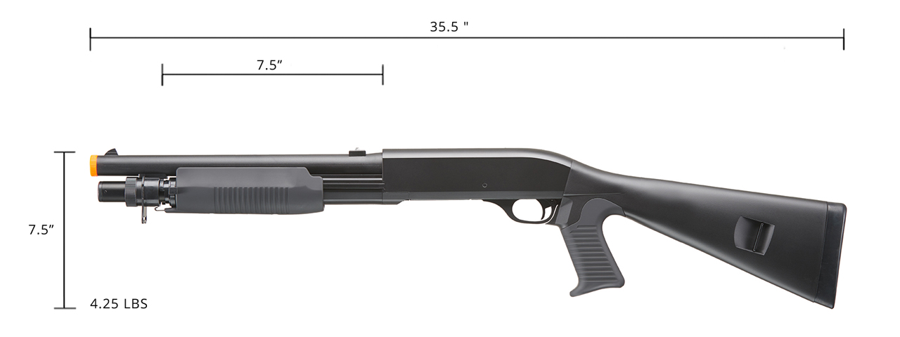 Double Eagle M56A Tri-Shot Airsoft Spring Shotgun w/ Full Stock (Color: Black) - Click Image to Close