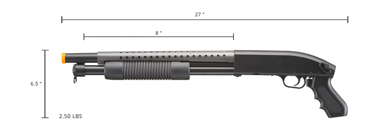 DOUBLE EAGLE AIRSOFT SHOTGUN METAL WITH TACTICAL PISTOL GRIP - BLACK - Click Image to Close