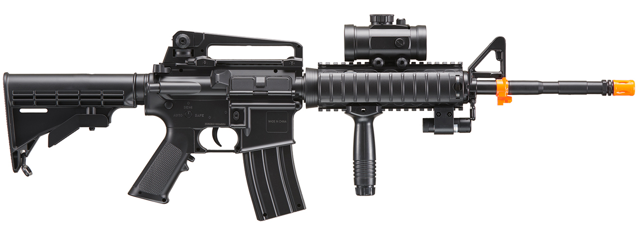 DE M4 RIS TACSPEC ELECTRIC AEG RIFLE W/ FLASHLIGHT AND RED DOT SCOPE