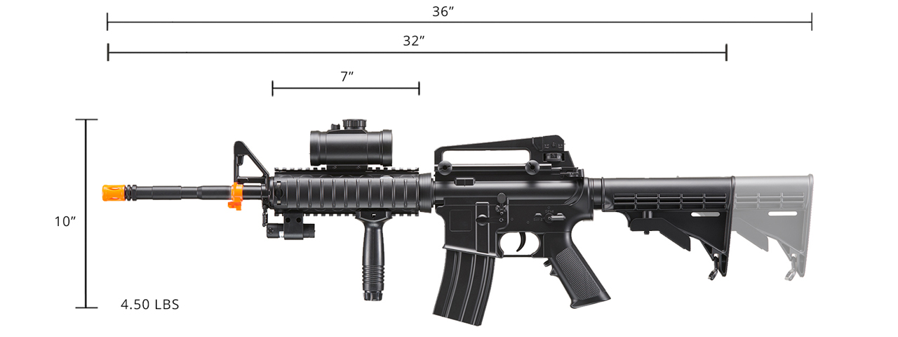 DE M4 RIS TACSPEC ELECTRIC AEG RIFLE W/ FLASHLIGHT AND RED DOT SCOPE