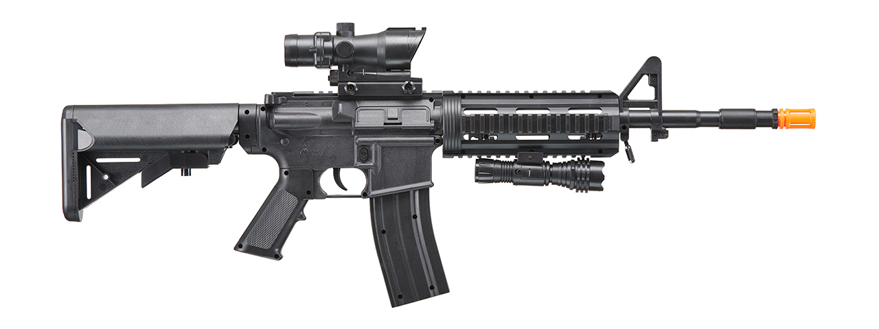 UK Arms Heavy Version Large Magazine M4 Airsoft Spring Rifle w/ Flashlight and Red Dot Sight (Color: Black)