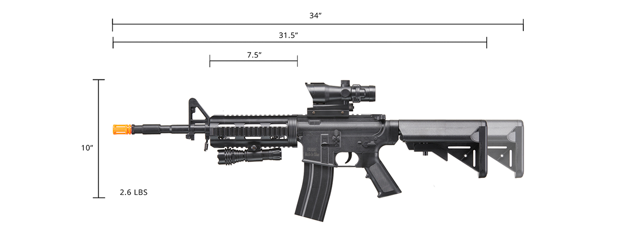 UK Arms Heavy Version Large Magazine M4 Airsoft Spring Rifle w/ Flashlight and Red Dot Sight (Color: Black)