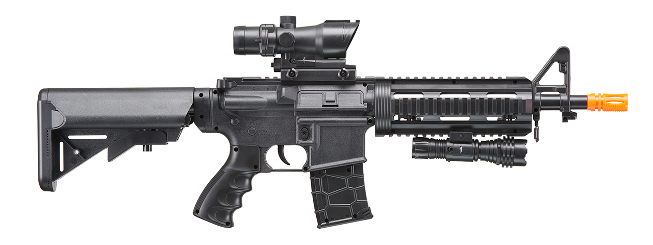 UK Arms Heavy Version Short Barreled M4 Airsoft Spring Rifle w/ Flashlight and Red Dot Sight (Color: Black) - Click Image to Close